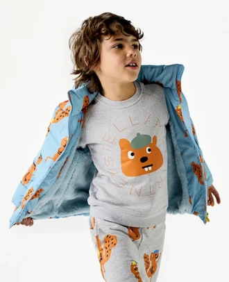 Squirrel Print Hooded Puffer Coat