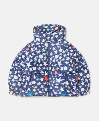 Star Print Hooded Puffer Coat