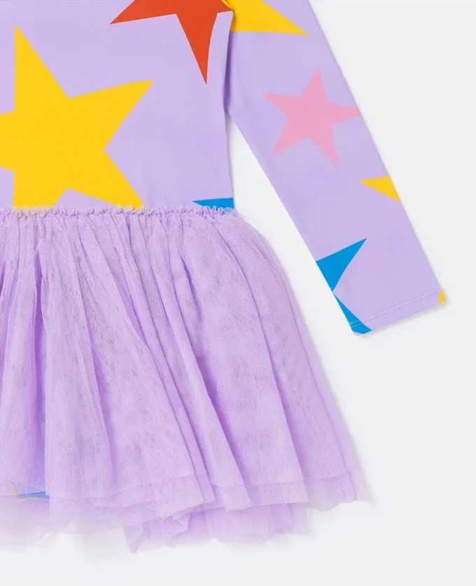 Star Print Tulle Skirt Long-Sleeve Dress Star Print Tulle Skirt Long-Sleeve Dress