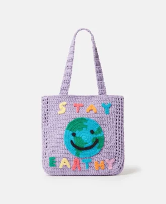 Stay Earthy Graphic Knitted Tote Bag