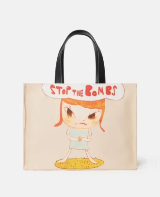 Stop the Bombs Print Cotton Canvas Tote Bag