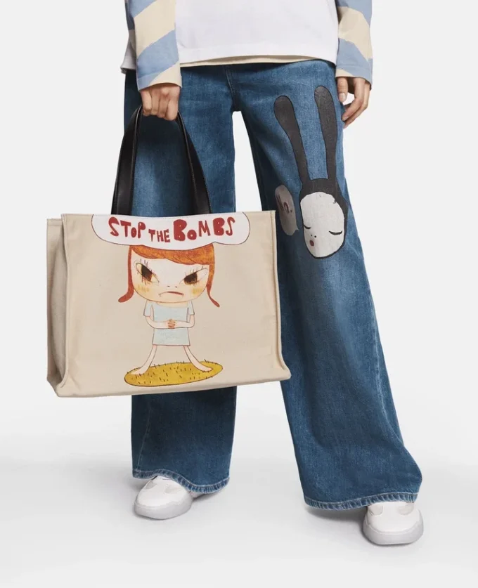 Stop the Bombs Print Cotton Canvas Tote Bag Stop the Bombs Print Cotton Canvas Tote Bag