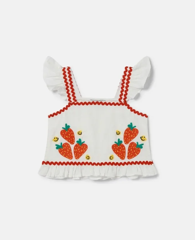 Strawberry Embroidered Cap-Sleeve Top Strawberry Embroidered Cap-Sleeve Top