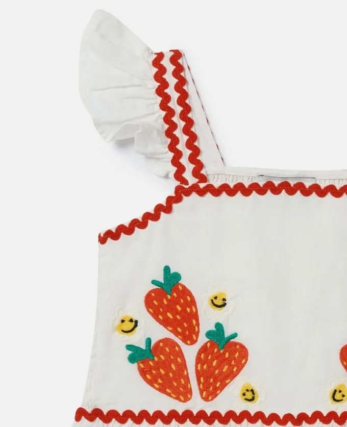 Strawberry Embroidered Cap-Sleeve Top Strawberry Embroidered Cap-Sleeve Top