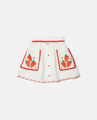 Strawberry Embroidered Scalloped Trim Skirt