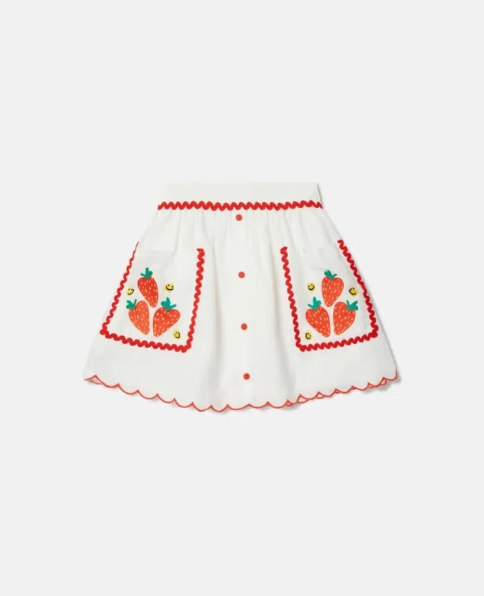 Strawberry Embroidered Scalloped Trim Skirt Strawberry Embroidered Scalloped Trim Skirt