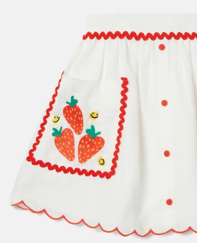 Strawberry Embroidered Scalloped Trim Skirt Strawberry Embroidered Scalloped Trim Skirt