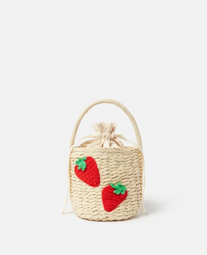 Strawberry Embroidered Straw Tote Bag Strawberry Embroidered Straw Tote Bag