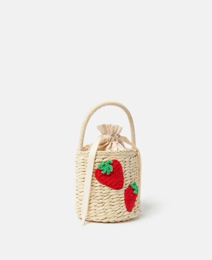 Strawberry Embroidered Straw Tote Bag Strawberry Embroidered Straw Tote Bag