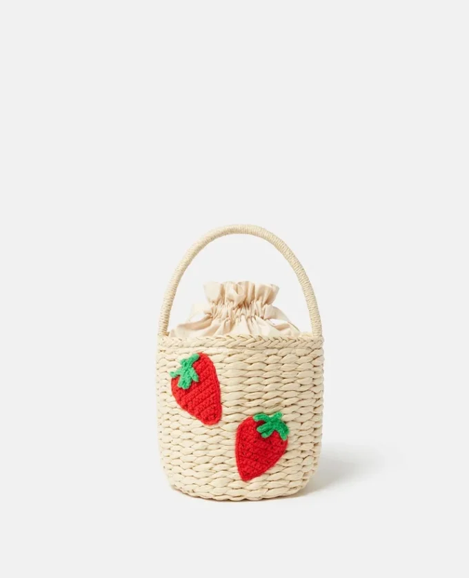 Strawberry Embroidered Straw Tote Bag Strawberry Embroidered Straw Tote Bag