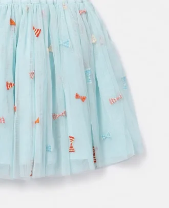 Striped Bow Embroidery Tutu Skirt