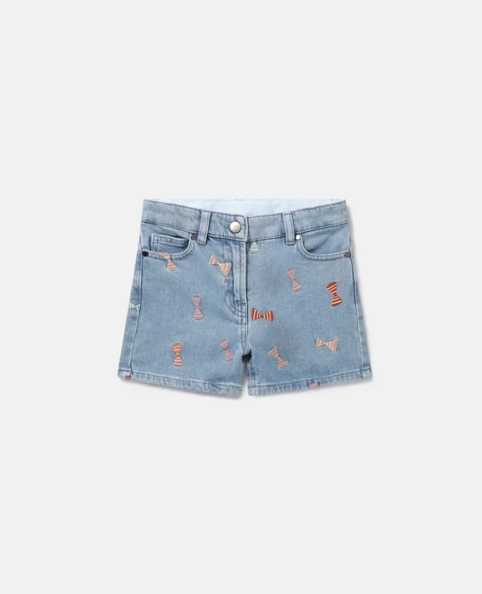 Striped Bow Print Denim Shorts Striped Bow Print Denim Shorts