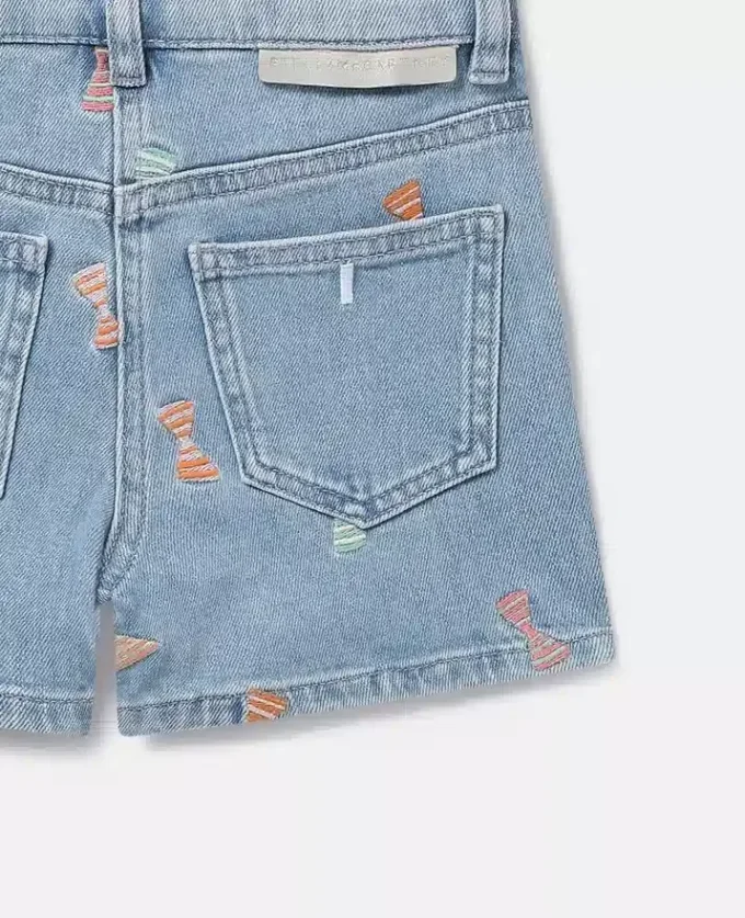 Striped Bow Print Denim Shorts Striped Bow Print Denim Shorts