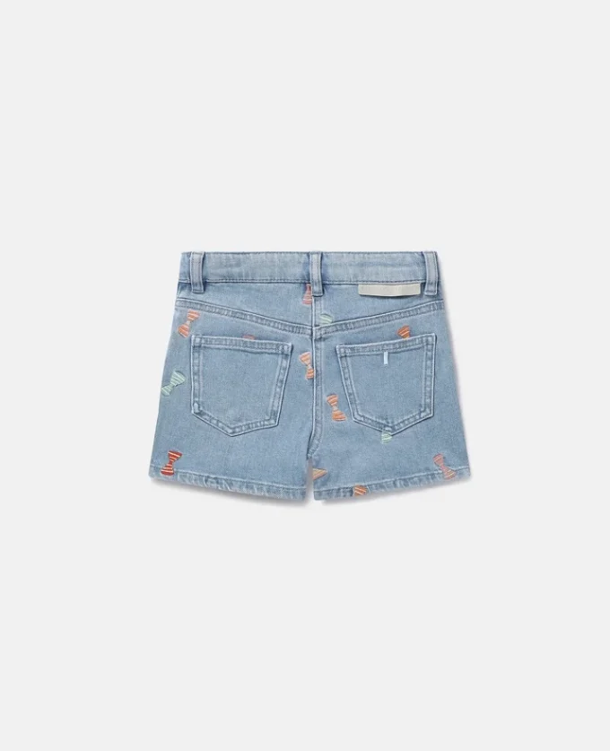 Striped Bow Print Denim Shorts Striped Bow Print Denim Shorts