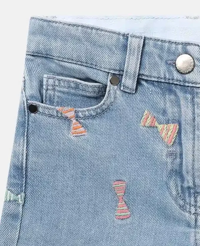 Striped Bow Print Denim Shorts Striped Bow Print Denim Shorts