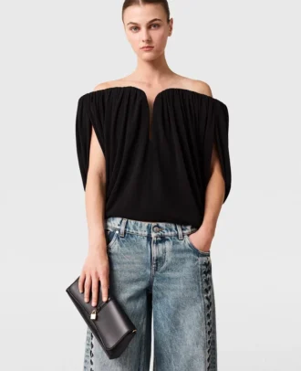 Structured Strapless Pleated Crepe Top