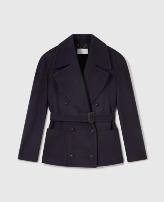 Tie-Belt Cropped Peacoat Jacket