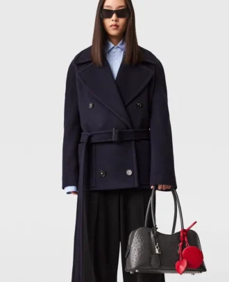 Tie-Belt Cropped Peacoat Jacket