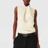 Tie-Neck Sleeveless Satin Top Tie-Neck Sleeveless Satin Top