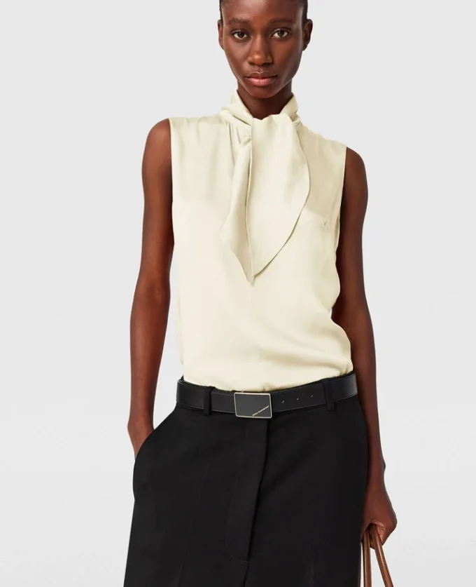Tie-Neck Sleeveless Satin Top Tie-Neck Sleeveless Satin Top