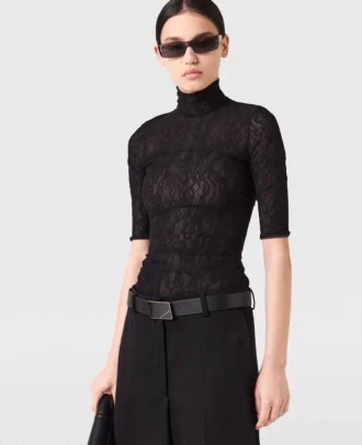 Turtleneck Lace 3/4 Sleeve Top