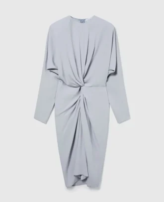 Twist-Front Long-Sleeved Midi Dress