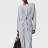 Twist-Front Long-Sleeved Midi Dress Twist-Front Long-Sleeved Midi Dress