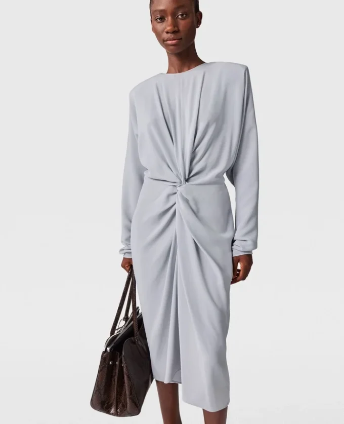 Twist-Front Long-Sleeved Midi Dress Twist-Front Long-Sleeved Midi Dress