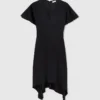 V-Neck Short-Sleeve Satin Midi Dress V-Neck Short-Sleeve Satin Midi Dress