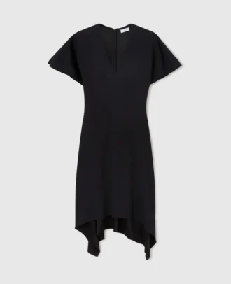 V-Neck Short-Sleeve Satin Midi Dress