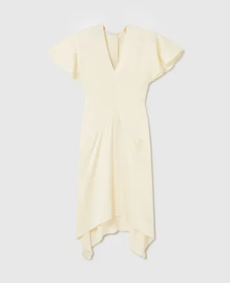 V-Neck Short-Sleeve Satin Midi Dress