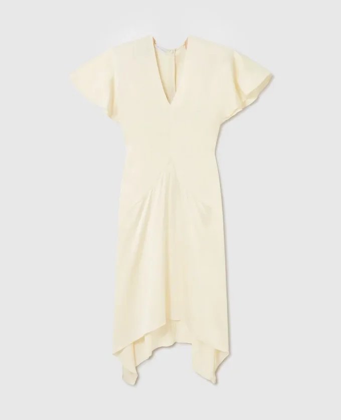 V-Neck Short-Sleeve Satin Midi Dress V-Neck Short-Sleeve Satin Midi Dress