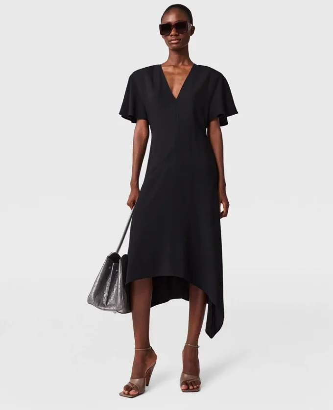 V-Neck Short-Sleeve Satin Midi Dress V-Neck Short-Sleeve Satin Midi Dress