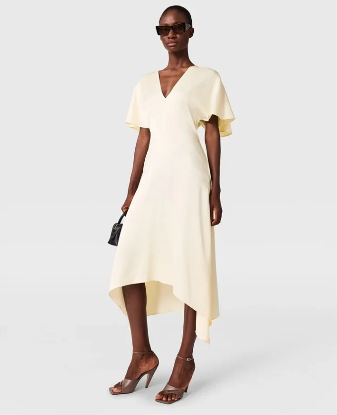 V-Neck Short-Sleeve Satin Midi Dress V-Neck Short-Sleeve Satin Midi Dress