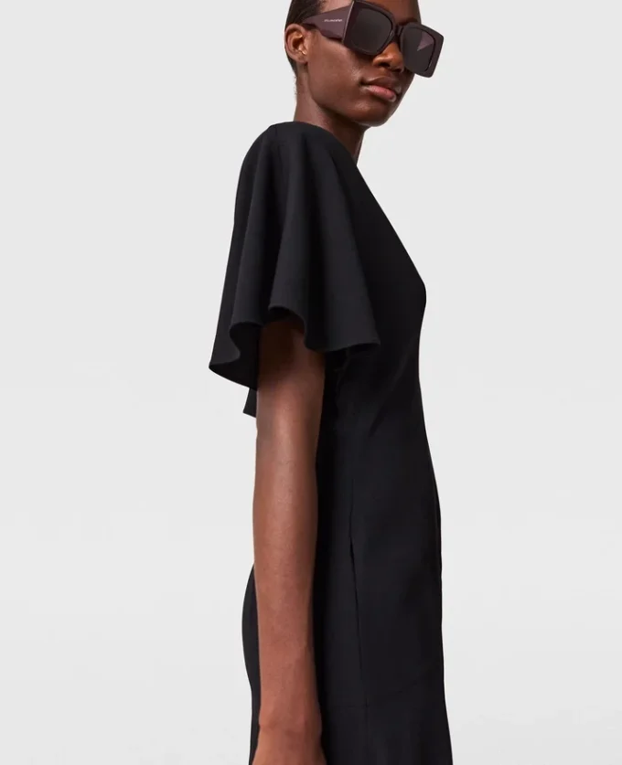 V-Neck Short-Sleeve Satin Midi Dress V-Neck Short-Sleeve Satin Midi Dress