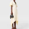 V-Neck Short-Sleeve Satin Midi Dress V-Neck Short-Sleeve Satin Midi Dress