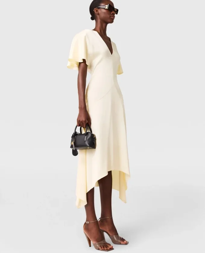 V-Neck Short-Sleeve Satin Midi Dress V-Neck Short-Sleeve Satin Midi Dress