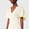 V-Neck Short-Sleeve Satin Midi Dress V-Neck Short-Sleeve Satin Midi Dress