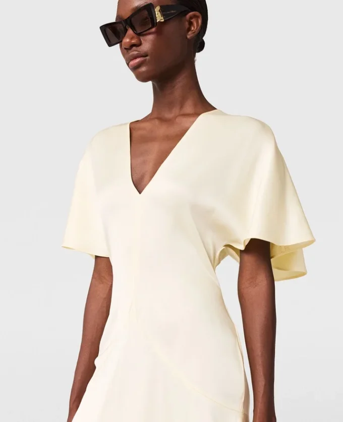 V-Neck Short-Sleeve Satin Midi Dress V-Neck Short-Sleeve Satin Midi Dress