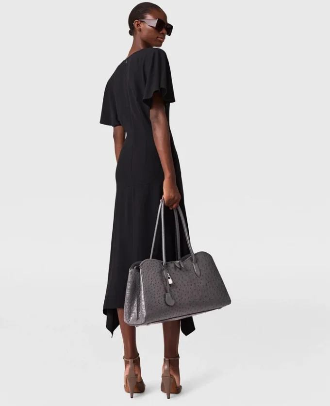 V-Neck Short-Sleeve Satin Midi Dress V-Neck Short-Sleeve Satin Midi Dress