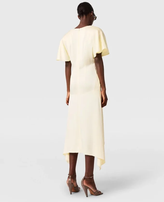 V-Neck Short-Sleeve Satin Midi Dress V-Neck Short-Sleeve Satin Midi Dress