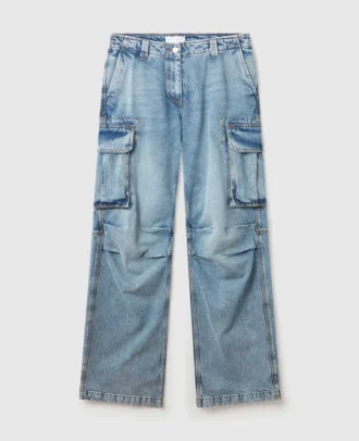 Vintage Wash Denim Cargo Jeans