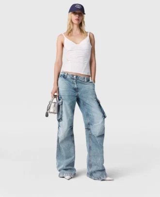 Vintage Wash Denim Cargo Jeans