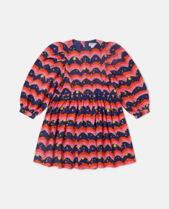 Wavy Print Long-Sleeve Dress