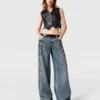 Wide-Leg Lace-Up Denim Jeans Wide-Leg Lace-Up Denim Jeans