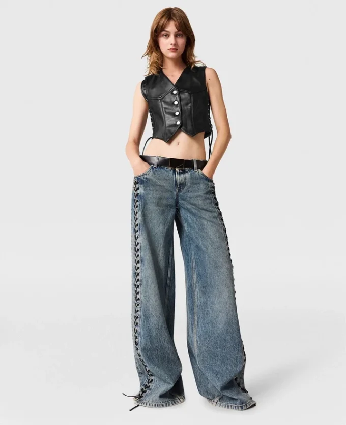 Wide-Leg Lace-Up Denim Jeans Wide-Leg Lace-Up Denim Jeans