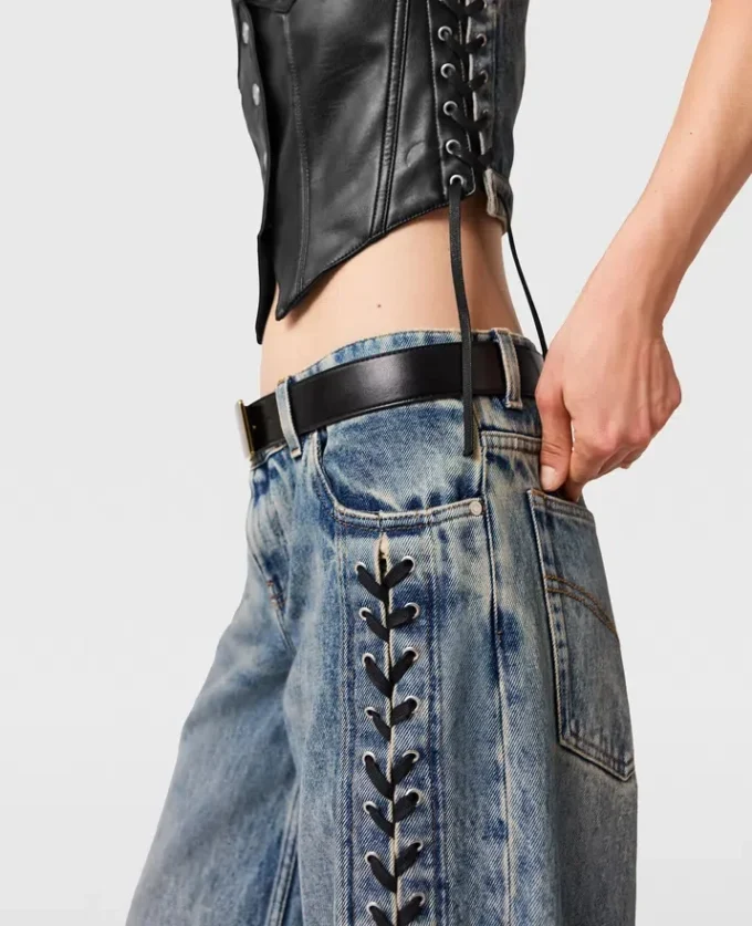 Wide-Leg Lace-Up Denim Jeans Wide-Leg Lace-Up Denim Jeans