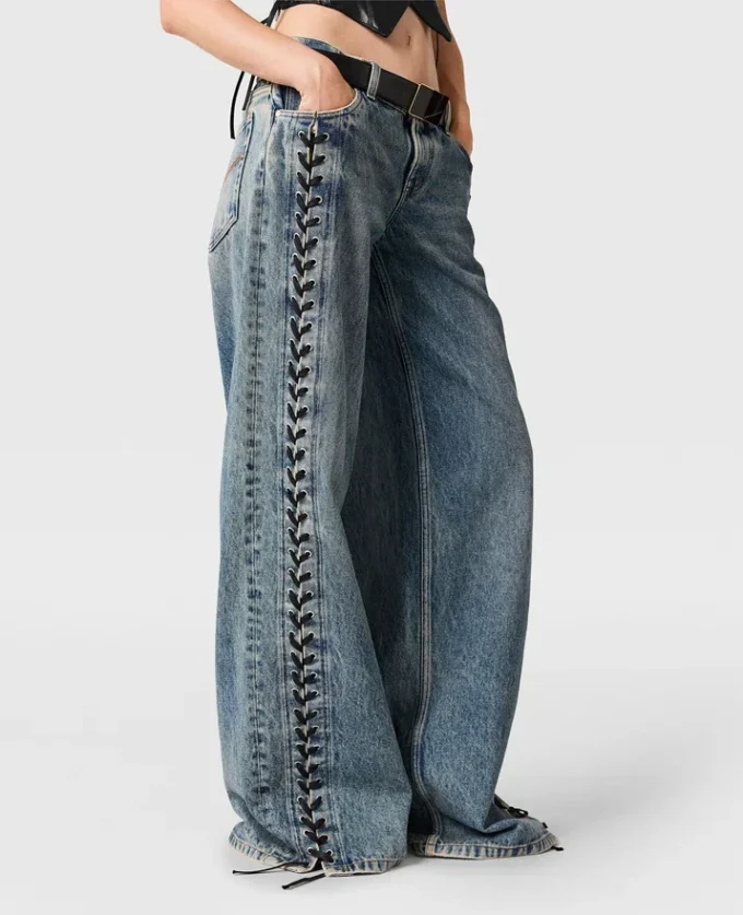 Wide-Leg Lace-Up Denim Jeans Wide-Leg Lace-Up Denim Jeans