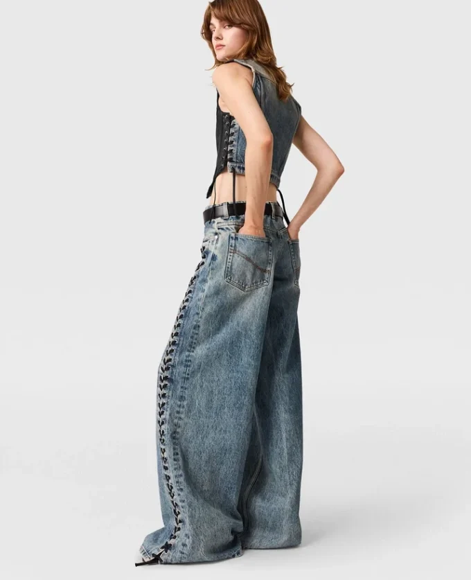Wide-Leg Lace-Up Denim Jeans Wide-Leg Lace-Up Denim Jeans
