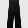 Wide-Leg Satin-Panel Denim Jeans Wide-Leg Satin-Panel Denim Jeans